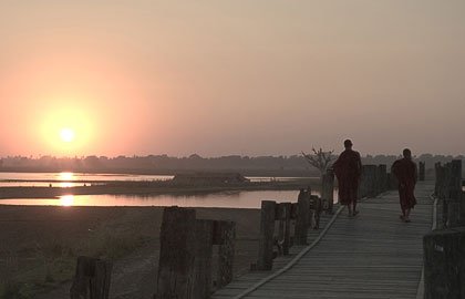 monks on u bein bridge