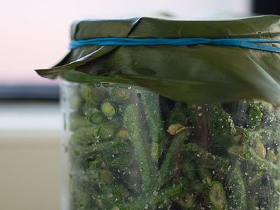 sour string beans with banana leaf lid sour string beans with banana leaf lid